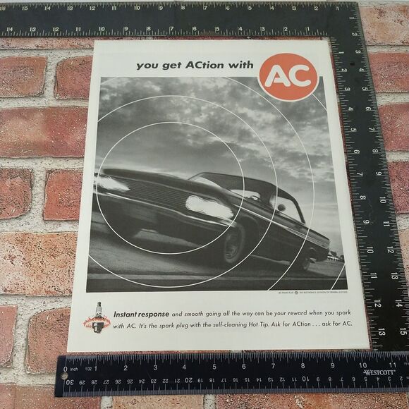 You‎ get ACtion with AC spark plugs automotive - Vtg Orig 1961 B&W Red PRINT AD - Picture 3 of 10